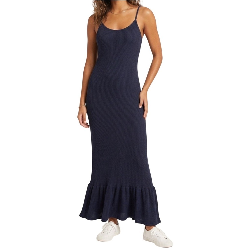BRYN WALKER XS Navy Blue Ribbed Italian Fabric Made in USA‎ Maxi Slip Dress